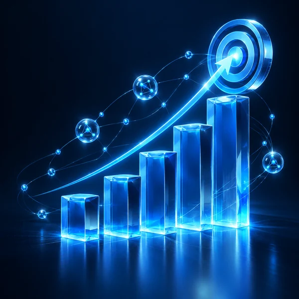 Rising chart and target representing AI agent strategy and consulting