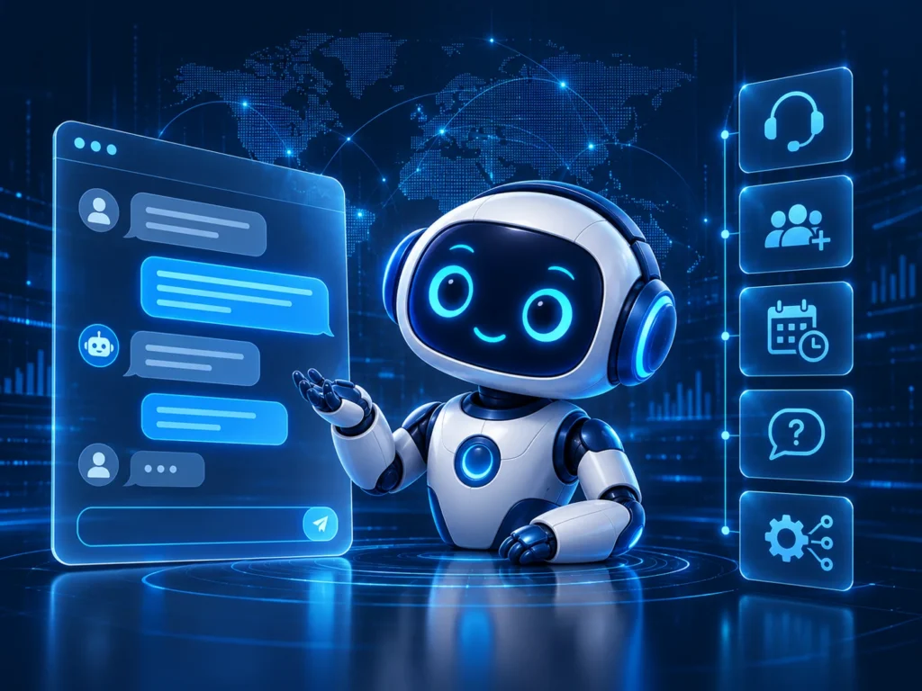 Friendly AI chatbot assistant with conversation interface, support, lead generation, appointment and integration features