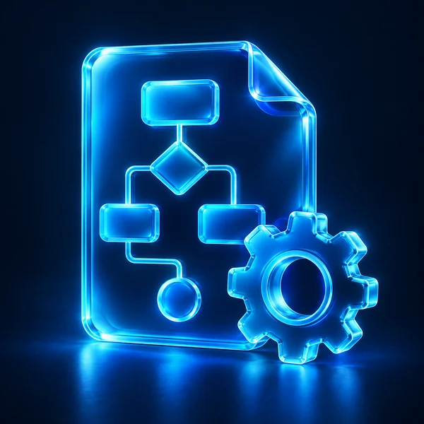 Workflow document and gear representing business process automation