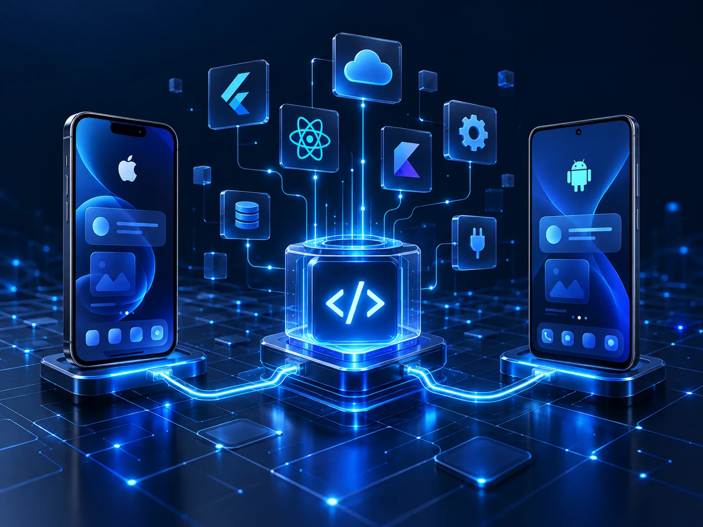 cross platform app development hero — mobile technology illustration