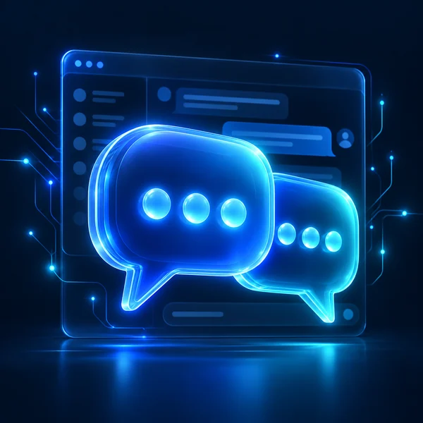 Glowing blue conversation bubbles representing custom AI chatbot development