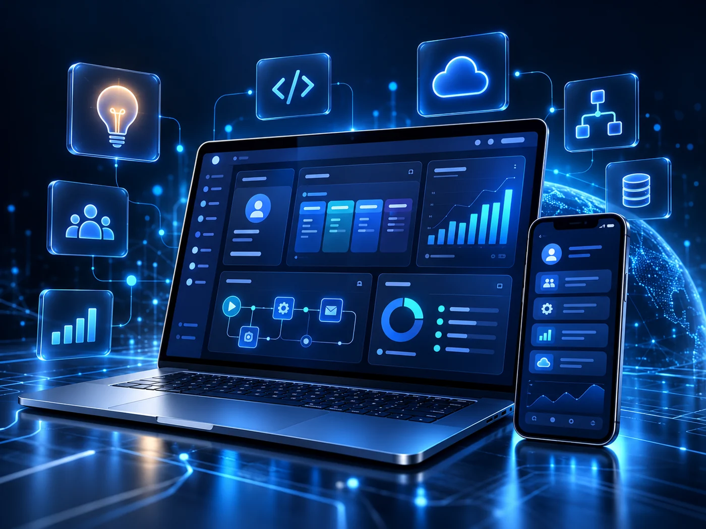Custom software dashboard with automation and integration tools