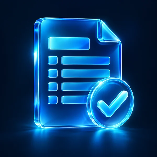 Document and validation checkmark representing AI document and data processing
