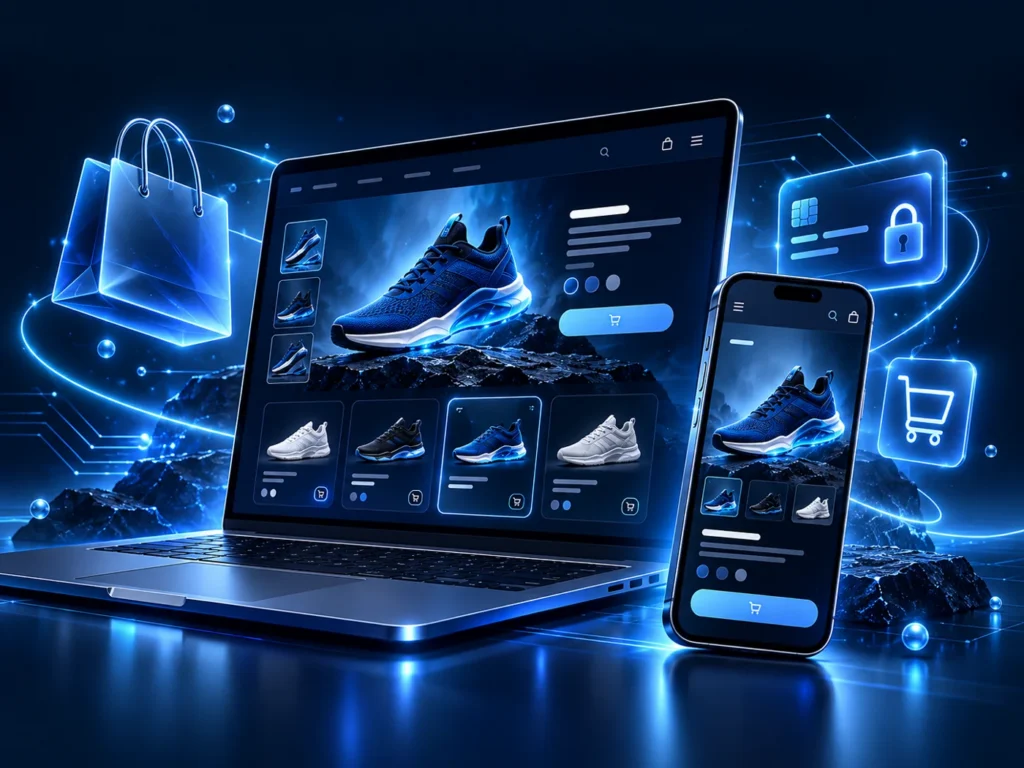 Online store displayed on a laptop and smartphone