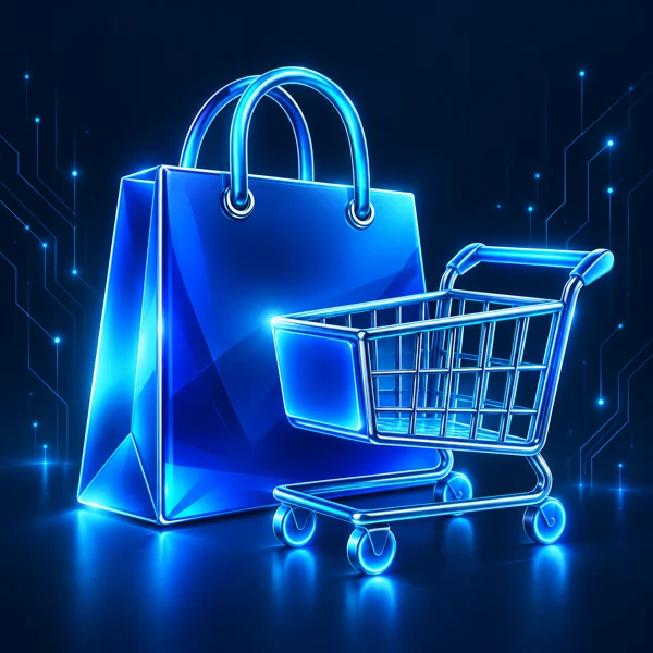 Shopping bag and cart representing online commerce