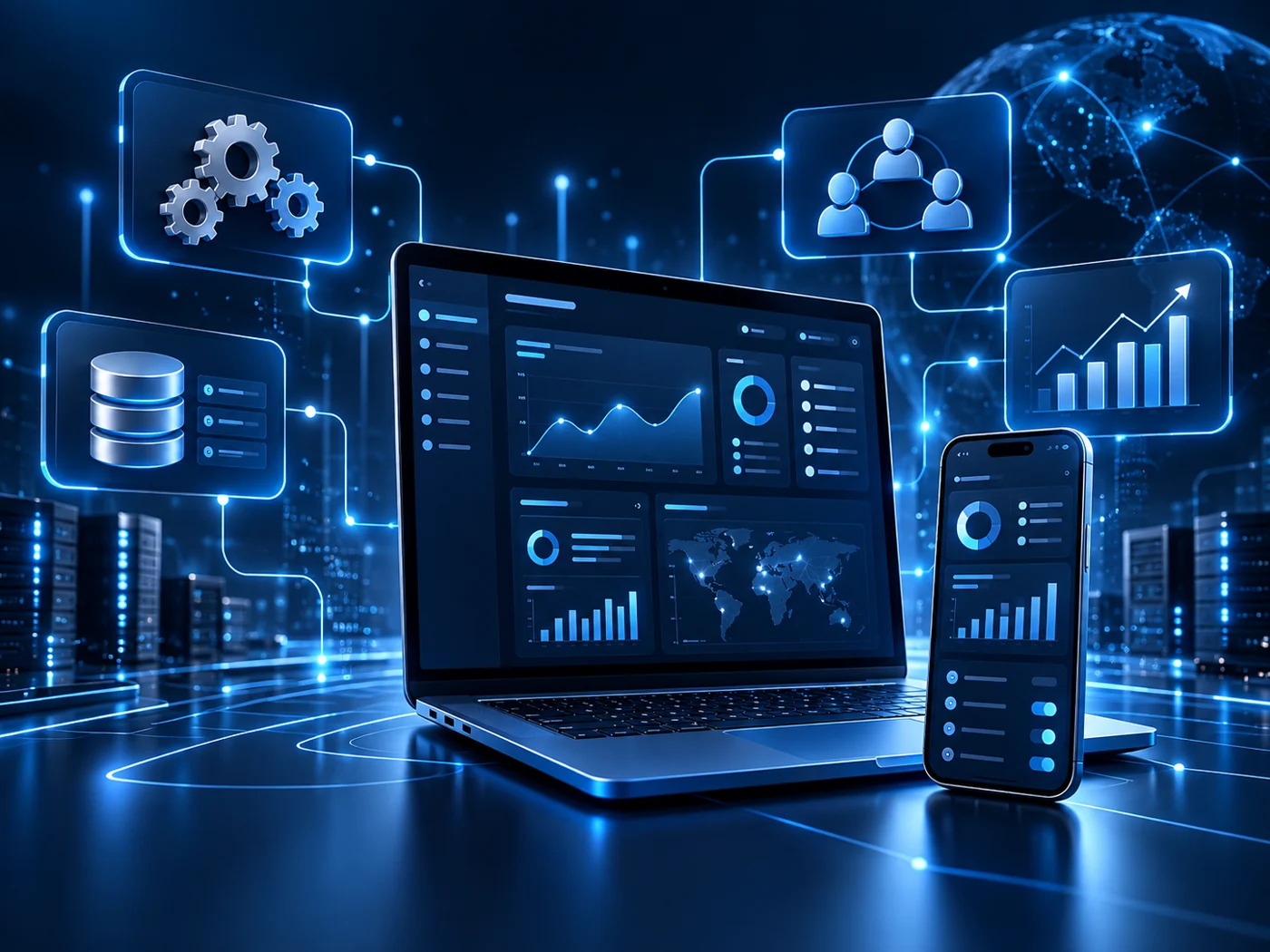 Enterprise operations dashboard on laptop and smartphone