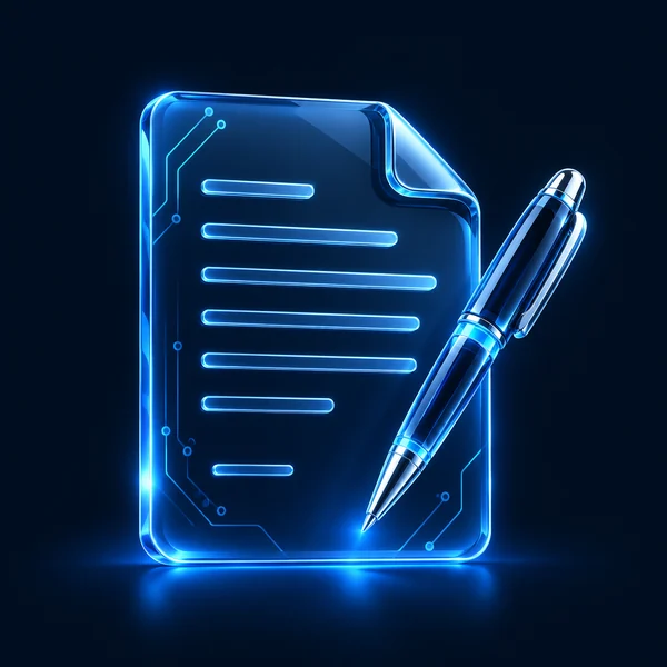 Blue document illustration for content and reporting