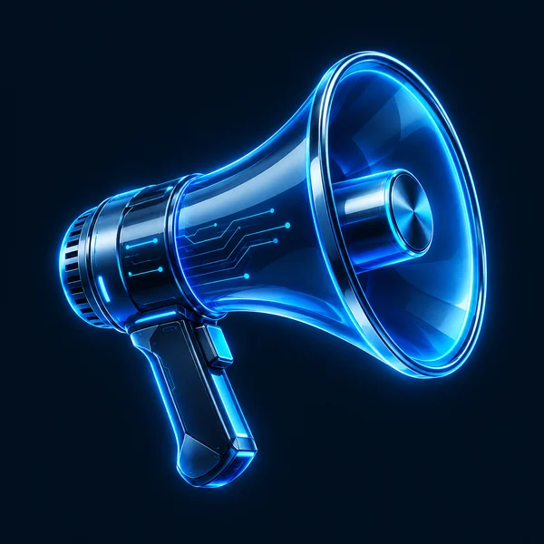 Blue megaphone illustration for distribution and promotion