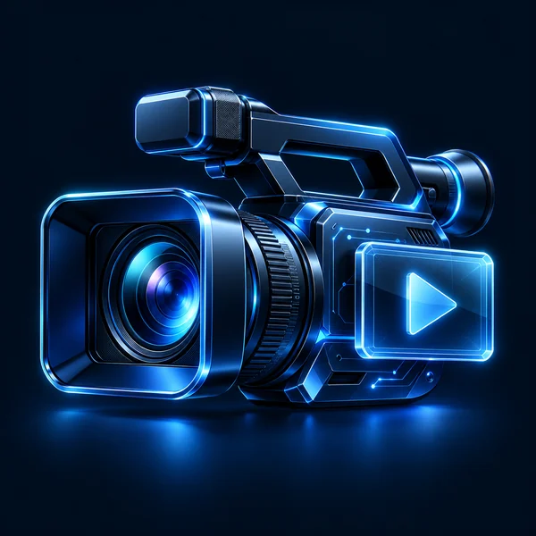 Blue video camera illustration for content production