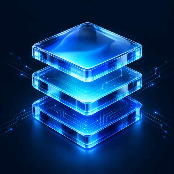 Stacked blue layers representing a headless content architecture