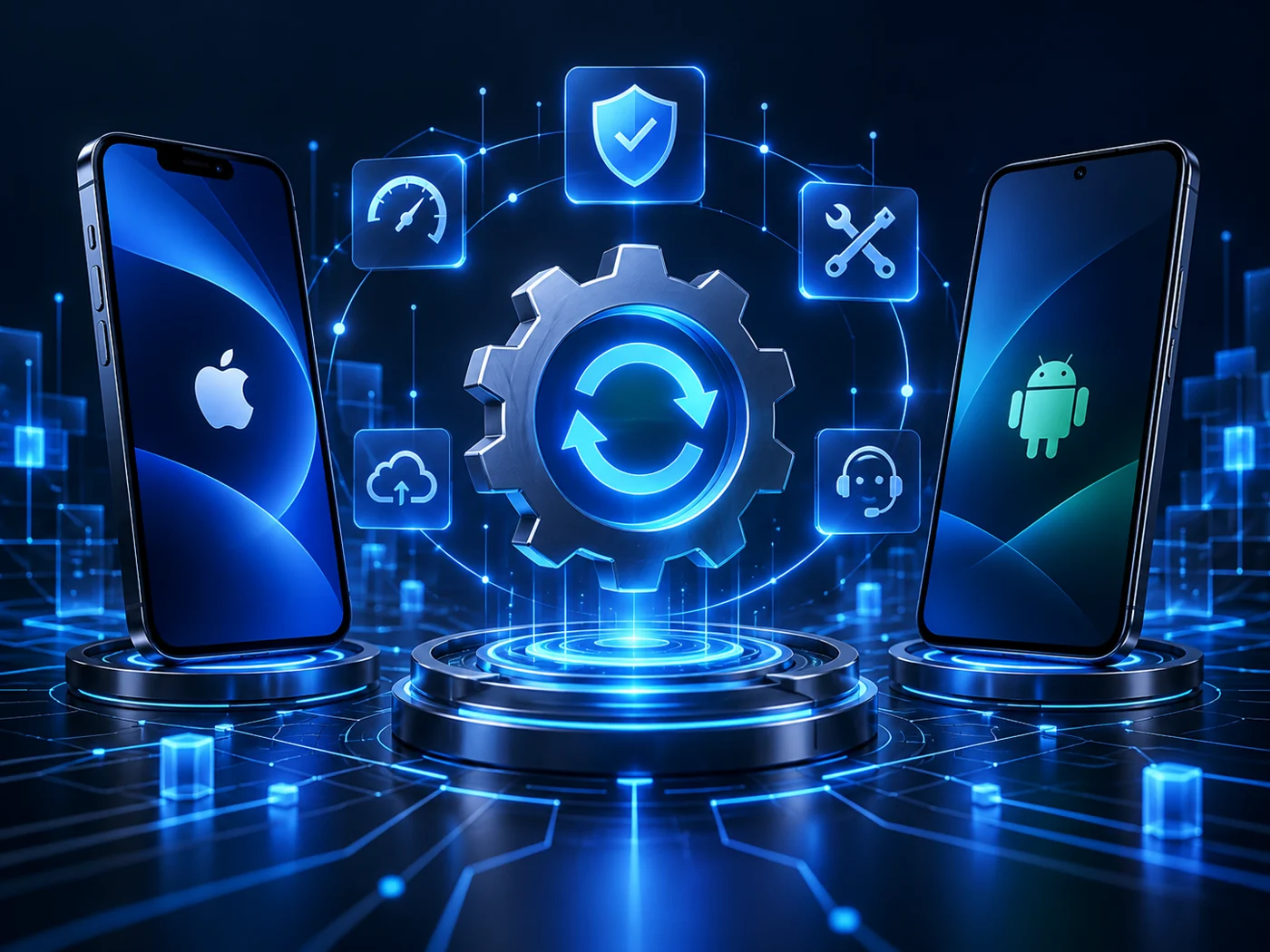 mobile app maintenance support hero — mobile technology illustration