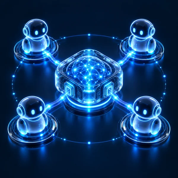Four AI agents connected to a central intelligence system