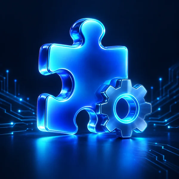 Blue puzzle piece and gear representing plugins and integrations
