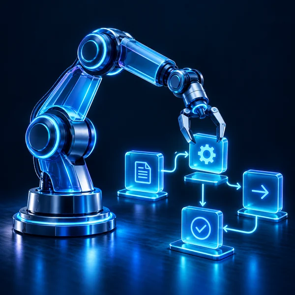 Robotic arm handling digital workflow tasks for process automation