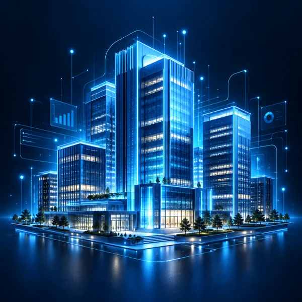 Connected enterprise buildings representing enterprise software solutions