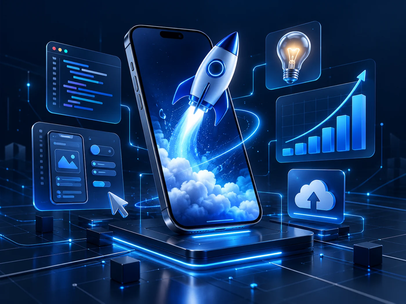 startup app development hero — mobile technology illustration