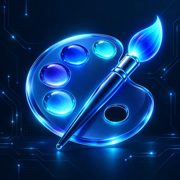 Blue paintbrush and palette for interface design