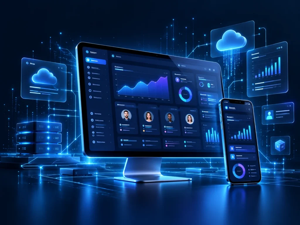 Web application dashboard with analytics and mobile interface