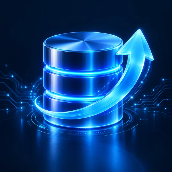 Database and arrow representing website migration